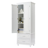 English Elm Tall Storage Cabinet With Two Drawers For Bathroom/Office, White