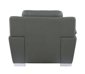 English Elm Genuine Leather Chair with 3-Layer High-Density Foam, Stainless Steel Chrome Legs, Solid Wood Frame Gray B05777892