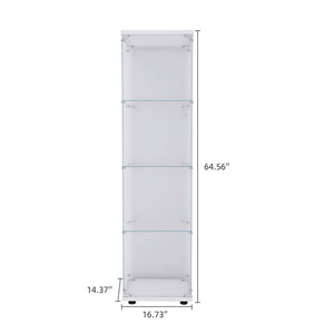 English Elm 4 Glass Display Cabinet with 4 Shelves and Single Door – Tall Slim Glass Tower for Home Decor and Collectibles White W151084140
