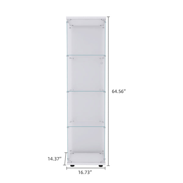 English Elm Lighted Tempered Glass Display Cabinet with 4 Shelves and One Door, Large Curio Storage Solution White W1510136020