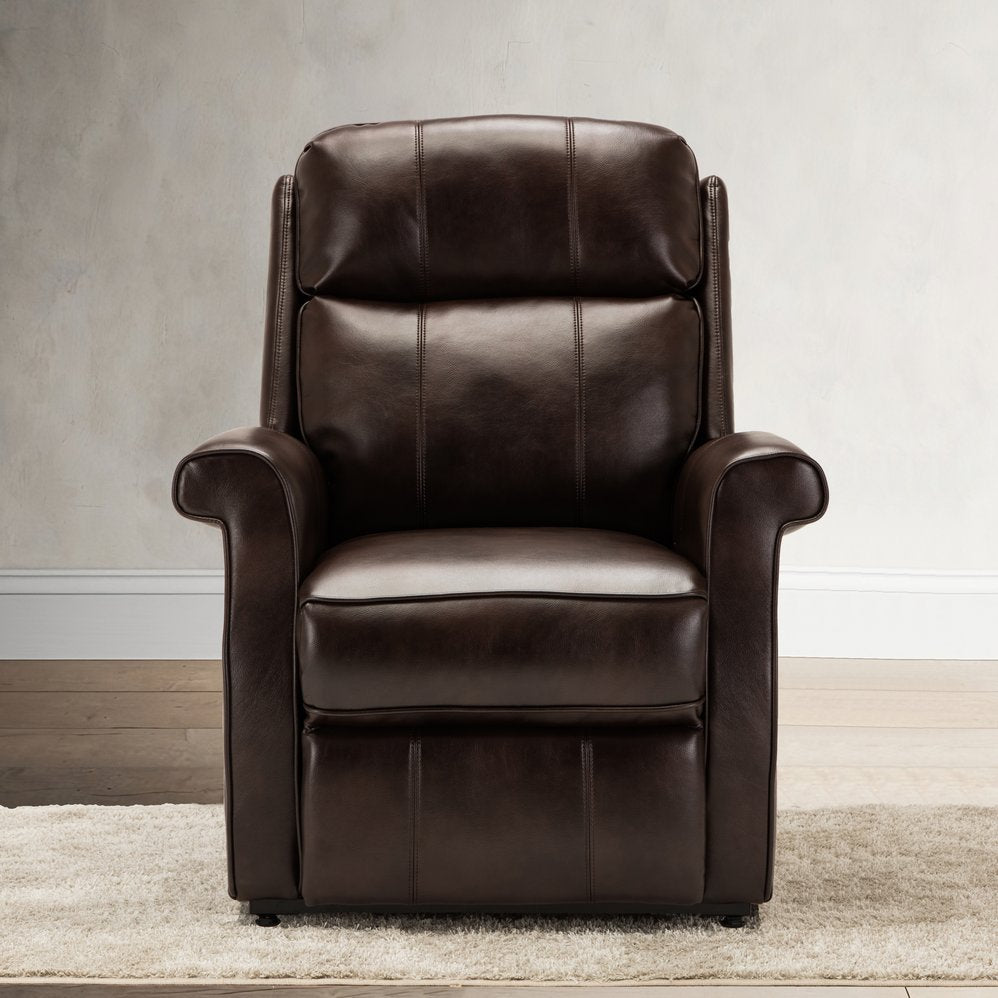 English Elm Landis Brown Traditional Lift Chair PU Leather Electric Recliner with Lift, 350 lb Capacity, Side Pocket Remote Storage B05081513