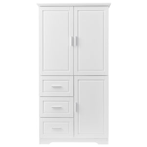English Elm Tall Narrow Storage Cabinet with Doors and 3 Drawers – Adjustable Shelves, Anti-Tip, 45lb Capacity White WF299285AAK