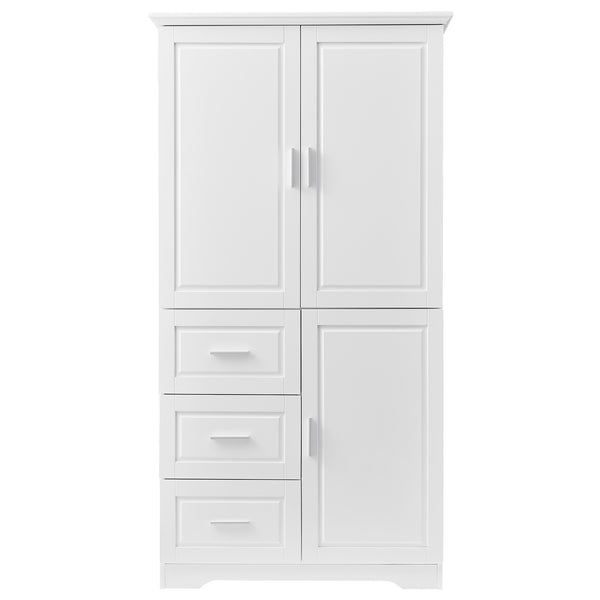 English Elm Tall Narrow Storage Cabinet with Doors and 3 Drawers – Adjustable Shelves, Anti-Tip, 45lb Capacity White WF299285AAK