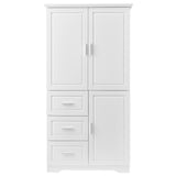 English Elm Tall and Wide Storage Cabinet With Doors For Bathroom/Office, Three Drawers, White