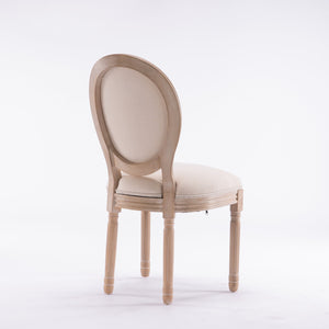 English Elm French Style Solid Wood Frame Dining Chairs Set Of 2 - Cream Linen Oval Back For Elegant Dining W162278981
