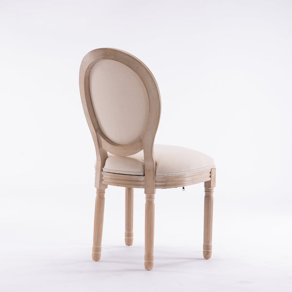 English Elm French Style Solid Wood Frame Dining Chairs Set Of 2 - Cream Linen Oval Back For Elegant Dining W162278981