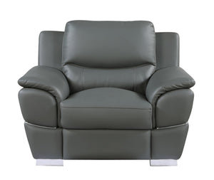 English Elm Genuine Leather Chair with 3-Layer High-Density Foam, Stainless Steel Chrome Legs, Solid Wood Frame Gray B05777892
