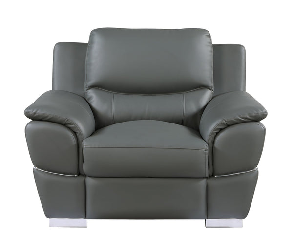 English Elm Genuine Leather Chair with 3-Layer High-Density Foam, Stainless Steel Chrome Legs, Solid Wood Frame Gray B05777892