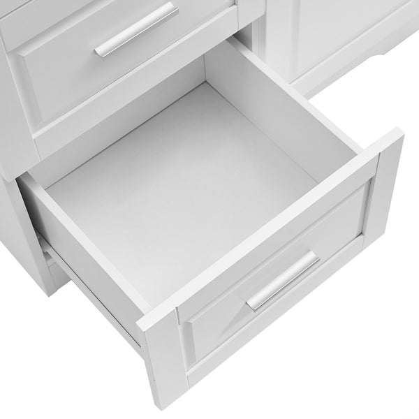 English Elm Tall Narrow Storage Cabinet with Doors and 3 Drawers – Adjustable Shelves, Anti-Tip, 45lb Capacity White WF299285AAK