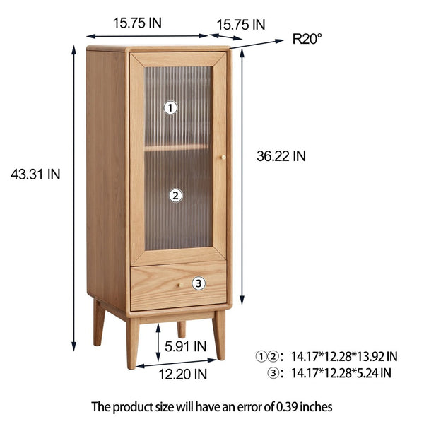 English Elm Solid Oak Corner Cabinet with Glass Door Brass Hardware and Shelved Entryway Storage W128373061