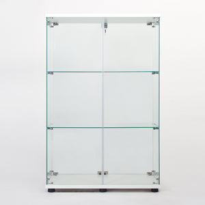 English Elm Two Door Glass Cabinet Showcase with 3 Shelves — Slim Display Cabinet for Home, Office, Collectibles White W151084143