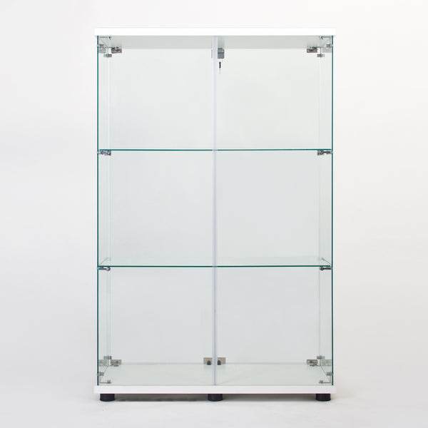 English Elm Two Door Glass Cabinet Showcase with 3 Shelves — Slim Display Cabinet for Home, Office, Collectibles White W151084143