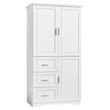 English Elm Tall and Wide Storage Cabinet With Doors For Bathroom/Office, Three Drawers, White