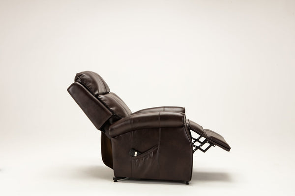 English Elm Landis Brown Traditional Lift Chair PU Leather Electric Recliner with Lift, 350 lb Capacity, Side Pocket Remote Storage B05081513