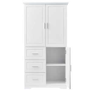 English Elm Tall Narrow Storage Cabinet with Doors and 3 Drawers – Adjustable Shelves, Anti-Tip, 45lb Capacity White WF299285AAK