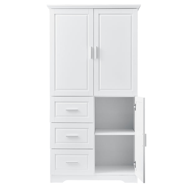 English Elm Tall Narrow Storage Cabinet with Doors and 3 Drawers – Adjustable Shelves, Anti-Tip, 45lb Capacity White WF299285AAK