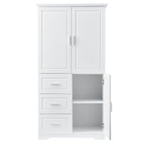 English Elm Tall and Wide Storage Cabinet With Doors For Bathroom/Office, Three Drawers, White