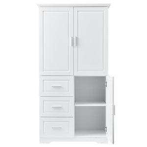 English Elm Tall White Floor Cabinet with Drawers Shelving and Doors for Bathroom or Office N725S412541K