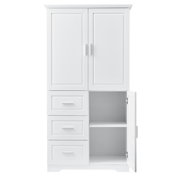 English Elm Tall White Floor Cabinet with Drawers Shelving and Doors for Bathroom or Office N725S412541K