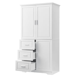 English Elm Tall Narrow Storage Cabinet with Doors and 3 Drawers – Adjustable Shelves, Anti-Tip, 45lb Capacity White WF299285AAK