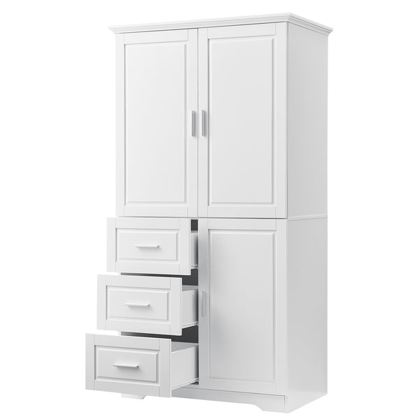 English Elm Tall Narrow Storage Cabinet with Doors and 3 Drawers – Adjustable Shelves, Anti-Tip, 45lb Capacity White WF299285AAK