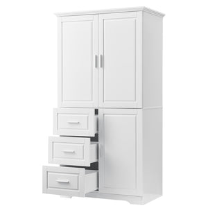 English Elm Tall Floor Storage Cabinet with Drawers Mdf Build Neutral Finish Bathroom Office White N725P331357K