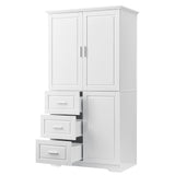 English Elm Tall and Wide Storage Cabinet With Doors For Bathroom/Office, Three Drawers, White