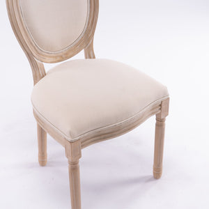 English Elm French Style Solid Wood Frame Dining Chairs Set Of 2 - Cream Linen Oval Back For Elegant Dining W162278981