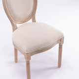 English Elm French Style Solid Wood Frame Linen Fabric Oval Back Dining Chair,Set Of 2,Cream