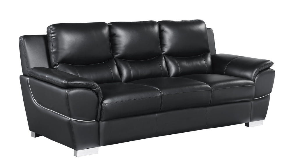 English Elm Genuine Leather Three Seat Sofa with Chrome Legs Mid-century Living Room Style B05777891