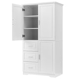 English Elm Tall and Wide Storage Cabinet With Doors For Bathroom/Office, Three Drawers, White