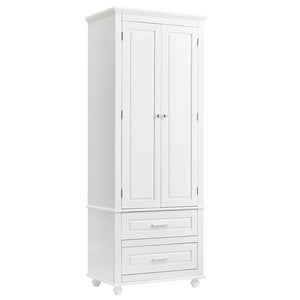 English Elm Tall Storage Cabinet With Two Drawers - Modern White Design For Office Or Bathroom Organization N725P333573K-GIGA