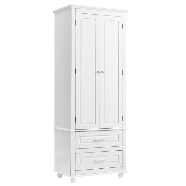 English Elm Tall Storage Cabinet With Two Drawers - Modern White Design For Office Or Bathroom Organization N725P333573K-GIGA