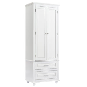 English Elm Tall Slim Storage Cabinet with Adjustable Shelves, 2 Drawers & Doors, Anti-Tip Design for Bathroom White WF299284AAK
