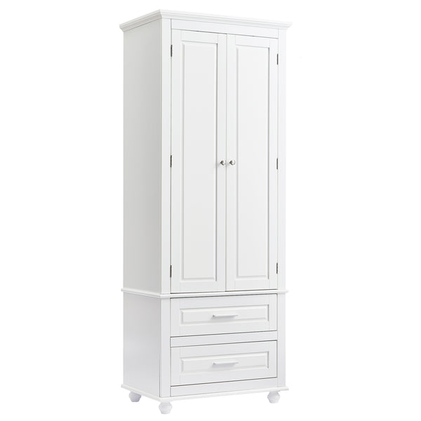 English Elm Tall Slim Storage Cabinet with Adjustable Shelves, 2 Drawers & Doors, Anti-Tip Design for Bathroom White WF299284AAK