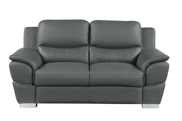 English Elm Genuine Leather Loveseat with Chrome Legs Kiln Dried Frame Living Room Seating Gray B05777893