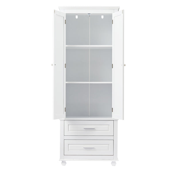 English Elm Tall Slim Storage Cabinet with Adjustable Shelves, 2 Drawers & Doors, Anti-Tip Design for Bathroom White WF299284AAK