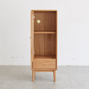 English Elm Solid Oak Corner Cabinet with Glass Door Brass Hardware and Shelved Entryway Storage W128373061