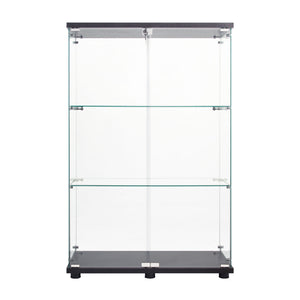 English Elm Two Door Glass Cabinet Showcase with 3 Shelves — Slim Display Cabinet for Home, Office, Collectibles Black W151084142
