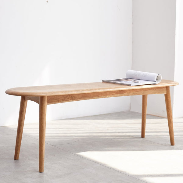 English Elm Natural Oak Solid Wood Dining Bench with Half Round Ends and Visible Grain Detail W128373059