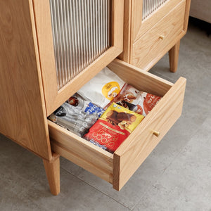 English Elm Solid Oak Corner Cabinet with Glass Door Brass Hardware and Shelved Entryway Storage W128373061