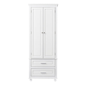 English Elm Tall Storage Cabinet With Two Drawers - Modern White Design For Office Or Bathroom Organization N725P333573K-GIGA