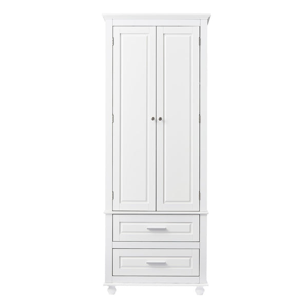 English Elm Tall Storage Cabinet With Two Drawers - Modern White Design For Office Or Bathroom Organization N725P333573K-GIGA
