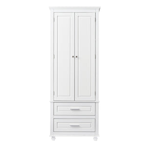 English Elm Tall Slim Storage Cabinet with Adjustable Shelves, 2 Drawers & Doors, Anti-Tip Design for Bathroom White WF299284AAK