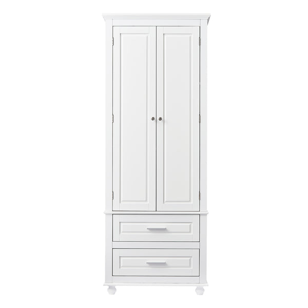 English Elm Tall Slim Storage Cabinet with Adjustable Shelves, 2 Drawers & Doors, Anti-Tip Design for Bathroom White WF299284AAK