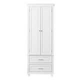 English Elm Tall Storage Cabinet With Two Drawers For Bathroom/Office, White