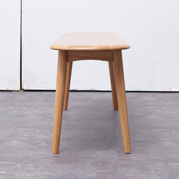 English Elm Natural Oak Solid Wood Dining Bench with Half Round Ends and Visible Grain Detail W128373059