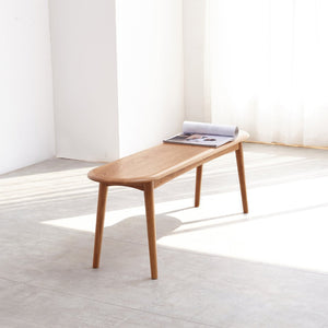 English Elm Natural Oak Solid Wood Dining Bench with Half Round Ends and Visible Grain Detail W128373059
