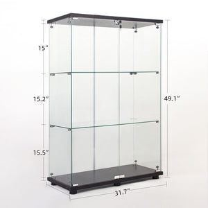English Elm Two Door Glass Cabinet Showcase with 3 Shelves — Slim Display Cabinet for Home, Office, Collectibles Black W151084142