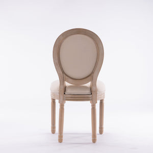 English Elm French Style Solid Wood Frame Dining Chairs Set Of 2 - Cream Linen Oval Back For Elegant Dining W162278981